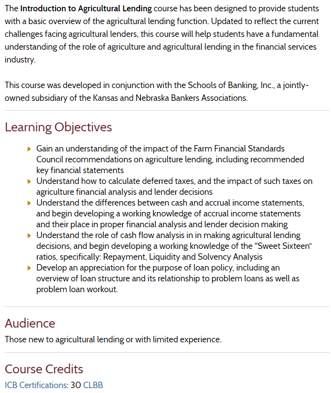 ABA Introduction to Agricultural Lending